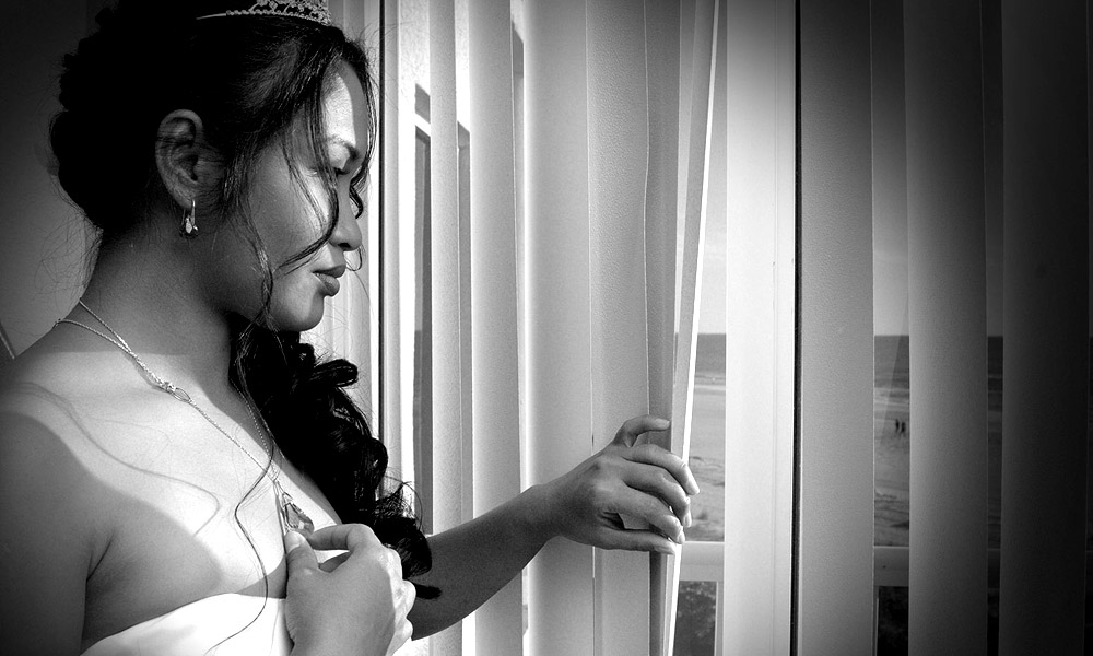 Another Curious Bride Captured Candidly Peaking Through The Window Blinds